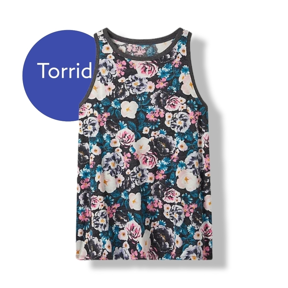 New!  Torrid VINTAGE TANK - TRIBLEND JERSEY MULTI FLORAL BLACK Sz 1x